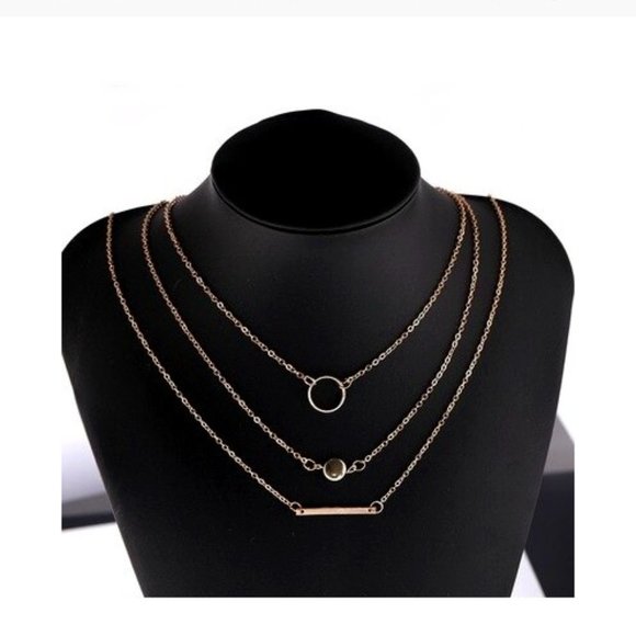 LiveChicStyle Jewelry - Three Strand Circle Bar Gold Necklace